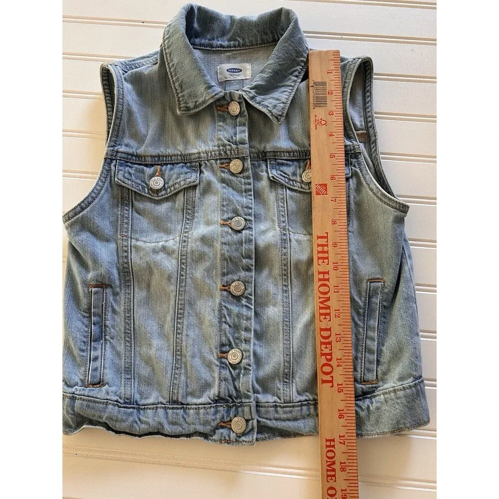 Old Navy Girls Jean Jacket Vest XL 14 Light Blue Denim Sleeveless Kids Boho 90s